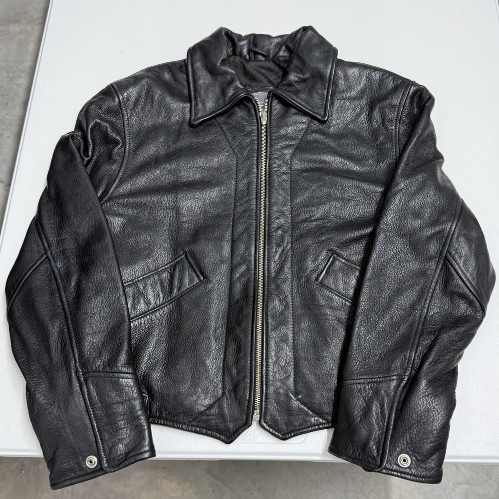 Leather Jacket womans S Black Excellent Pebbled Moto Bomber Zipper